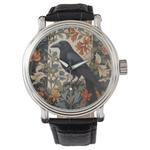 Elegante Black Raven William Morris geïnspireerd d Horloge