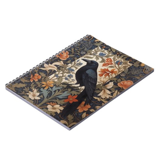 Elegante Black Raven William Morris geïnspireerd d Notitieboek (Linkerzijde)