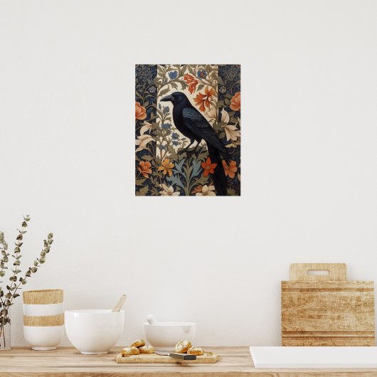 Elegante Black Raven William Morris geïnspireerd d Poster (Keuken)