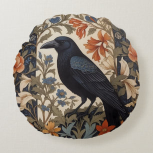 Elegante Black Raven William Morris geïnspireerd d Rond Kussen