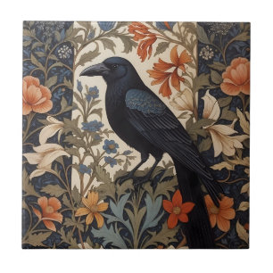 Elegante Black Raven William Morris geïnspireerd d Tegeltje