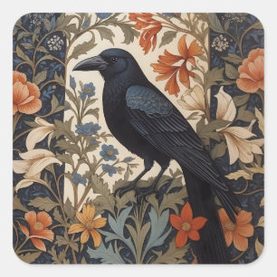 Elegante Black Raven William Morris geïnspireerd d Vierkante Sticker