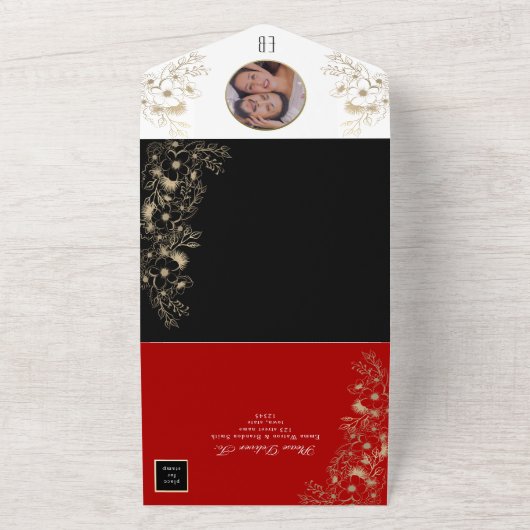 Elegante Black Red All-in-One uitnodiging (Buitenkant)