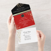 Elegante Black Red All-in-One uitnodiging (Afscheurbaar)
