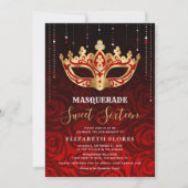 Elegante Black Red Rose Gold Masquerade Sweet 16 Kaart (Voorkant)