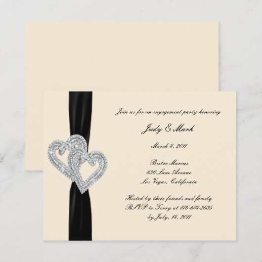Elegante Black Ribbon Engagement Party Uitnodiging (Voorkant / Achterkant)
