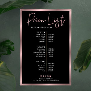 Elegante Black & Rose Gold Diensten Prijslijst Pos Poster