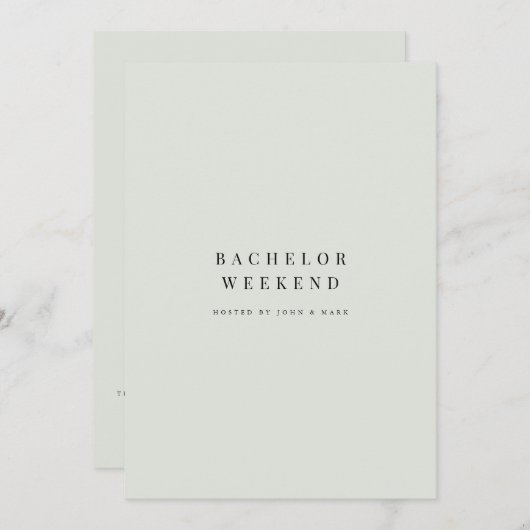 Elegante Black & Sage Bachelor Weekend Uitnodiging (Voorkant / Achterkant)