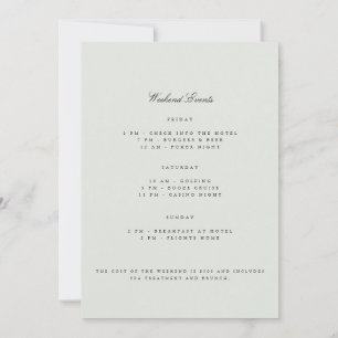 Elegante Black & Sage Bachelor Weekend Uitnodiging