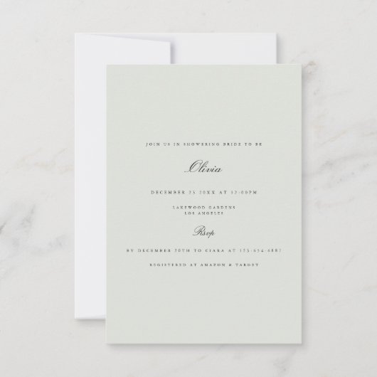 Elegante Black & Sage bruids douche uitnodiging (Achterkant)