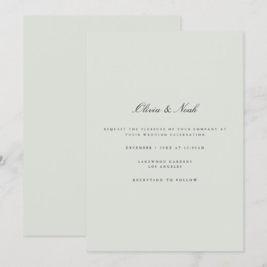 Elegante Black & Sage Green Wedding Invitation Kaa Kaart (Voorkant / Achterkant)
