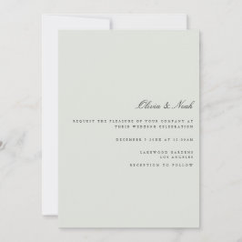Elegante Black & Sage Green Wedding Invitation Kaa Kaart
