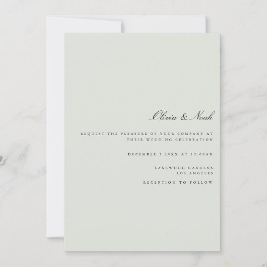 Elegante Black & Sage Green Wedding Invitation Kaa Kaart (Voorkant)