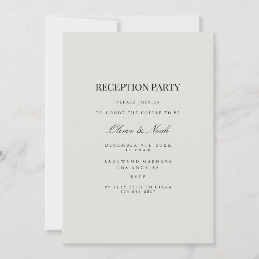 Elegante Black & Sage Receptie Uitnodiging Kaart (Voorkant)