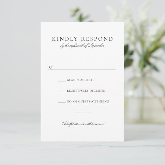 Elegante Black Script Buffet Dinner Wedding RSVP Kaartje (Staand voorkant)