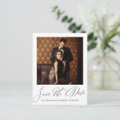 Elegante Black Script Photo Wedding Sla de datum o Briefkaart (Staand voorkant)