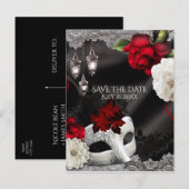 Elegante Black Silk Floral Masquerade Bewaar de da Aankondigingskaart (Voorkant / Achterkant)