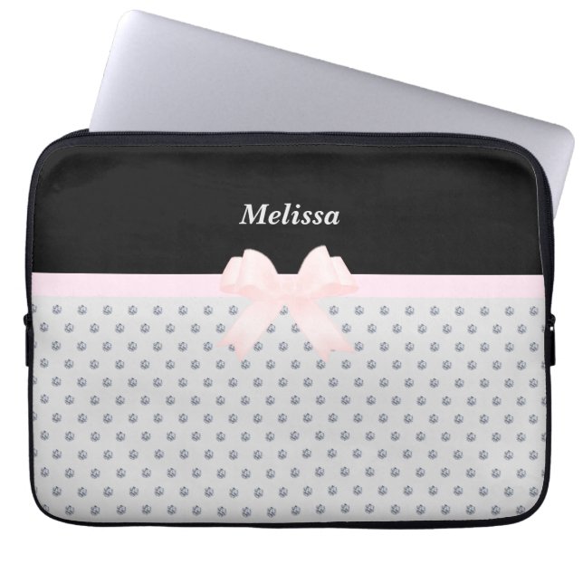 Elegante Black & Silver Diamonds Laptop Sleeve (Voorkant)