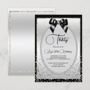 Elegante Black, Silver Gem Bow & Confetti Verjaard Kaart