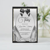 Elegante Black, Silver Gem Bow & Stilettos Verjaar Kaart (Staand voorkant)