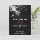 Elegante Black Silver Glitter Oudejaarsfeest Kaart (Staand voorkant)
