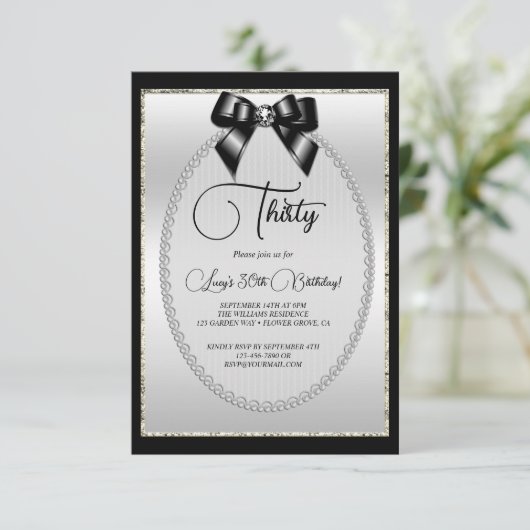 Elegante Black & Silver Jewel Bow Verjaardag Kaart (Staand voorkant)