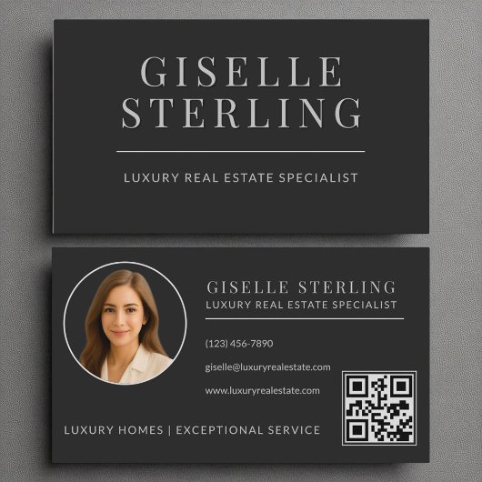 Elegante Black Silver Real Estate Agent QR-code Visitekaartje