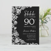 Elegante Black Silver Rozen Verrassing 90e verjaar Kaart (Staand voorkant)