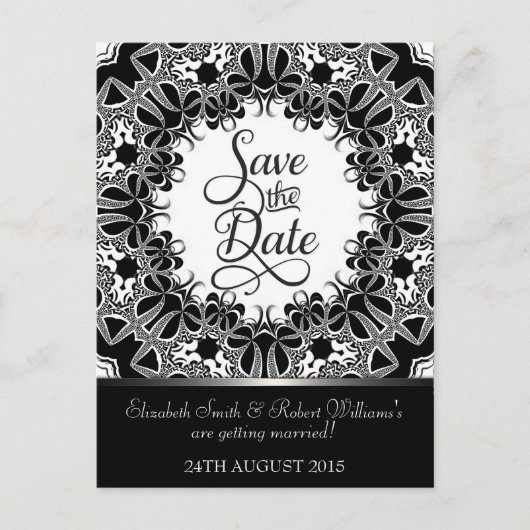 Elegante Black Silver Tribal Kant Save the Date Aankondigingskaart (Voorkant)