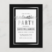 Elegante Black & Silver Typography Afstudeerfeest Uitnodiging Briefkaart (Voorkant)