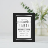 Elegante Black & Silver Typography Afstudeerfeest Uitnodiging Briefkaart (Staand voorkant)