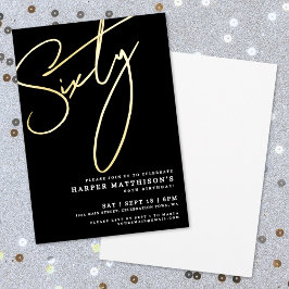 Elegante Black Sixty 60ste verjaardag Goud Folie Uitnodiging