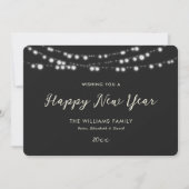 Elegante Black String Lights Happy New Year Kaart (Voorkant)