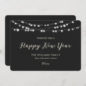Elegante Black String Lights Happy New Year Kaart (Voorkant / Achterkant)