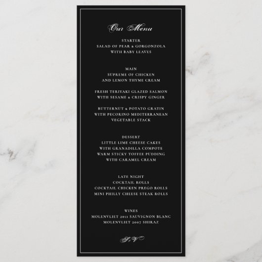 Elegante black tie bruiloft menu (Voorkant)