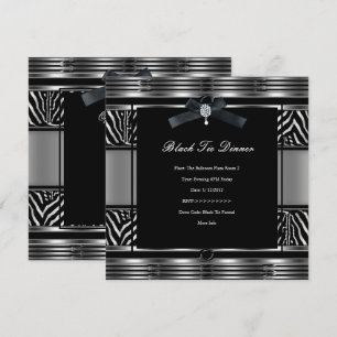 Elegante black tie diner zebra zilver zwart kaart