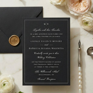 Elegante "Black Tie" Monogram Huwelijk Kaart