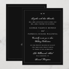 Elegante "Black Tie" Monogram QR Code Trouwdag Kaart