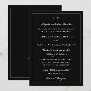 Elegante "Black Tie" Monogram QR Code Trouwdag Kaart