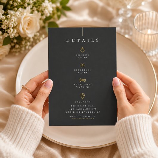 Elegante Black Tie Trouwdetails Kaart