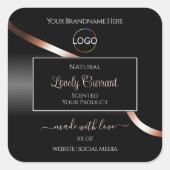Elegante Black Wavy Roos Gold Logo Product Labels (Voorkant)