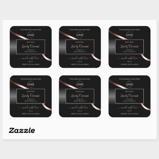 Elegante Black Wavy Roos Gold Logo Product Labels (Vel)