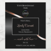 Elegante Black Wavy Roos Gold Logo Product Labels Wijn Etiket (Enkel label)