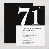 Elegante Black White 71e verjaardag uitnodiging (Voorkant / Achterkant)