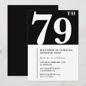 Elegante Black White 79e verjaardag uitnodiging (Voorkant / Achterkant)