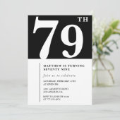 Elegante Black White 79e verjaardag uitnodiging (Staand voorkant)