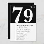 Elegante Black White 79e verjaardag uitnodiging (Voorkant / Achterkant)