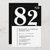 Elegante Black White 82e verjaardag uitnodiging (Voorkant / Achterkant)