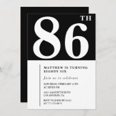 Elegante Black White 86e verjaardag uitnodiging (Voorkant / Achterkant)