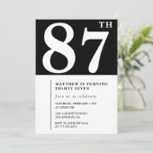 Elegante Black White 87e verjaardag uitnodiging (Staand voorkant)